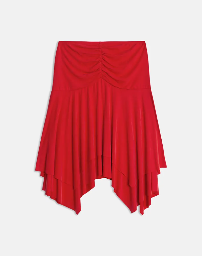 Samaria Gathered Midi Skirt in Cupro Red