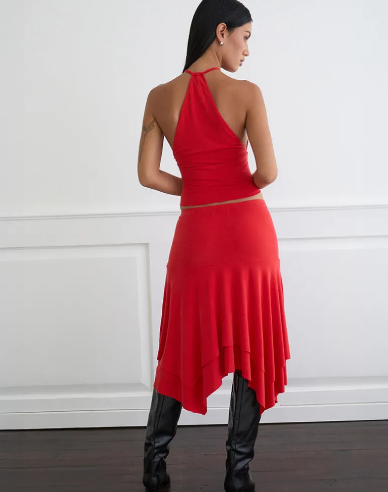Samaria Gathered Midi Skirt in Cupro Red