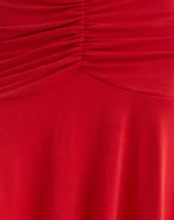 Samaria Gathered Midi Skirt in Cupro Red
