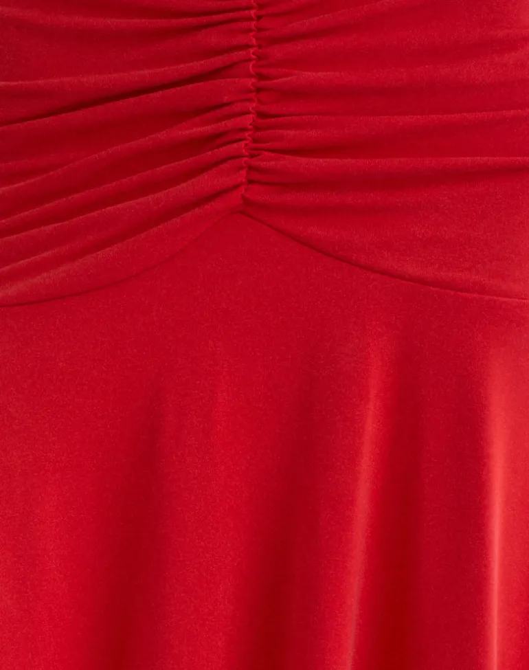 Samaria Gathered Midi Skirt in Cupro Red
