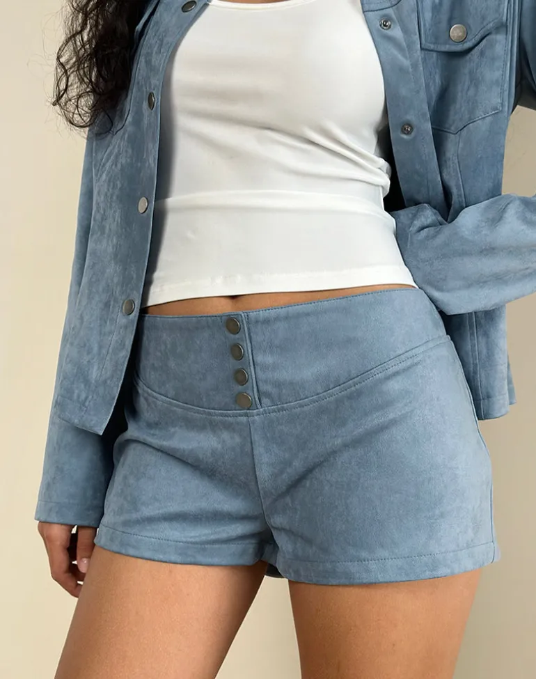 Samila Seamed Hotpant in Faux Suede Dusty Blue