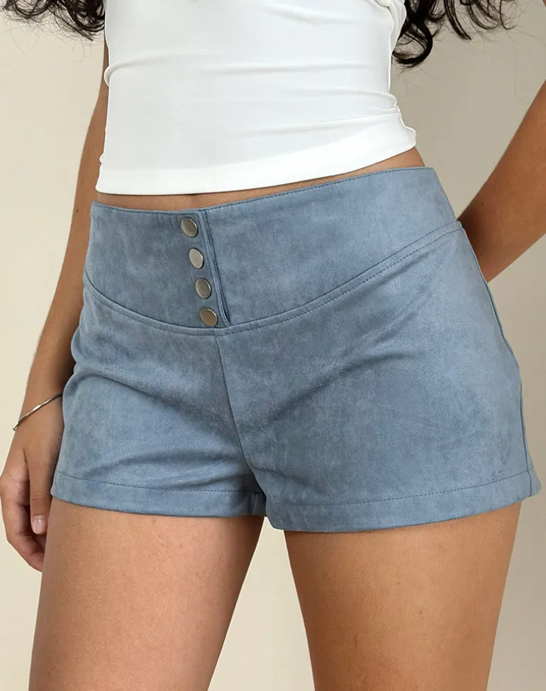 Samila Seamed Hotpant in Faux Suede Dusty Blue