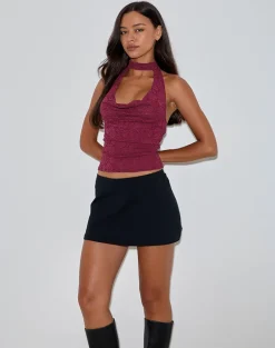 Samwell Halterneck Top in Paisley Lace Burgundy