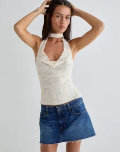 Samwell Halterneck Top in Paisley Lace Ivory