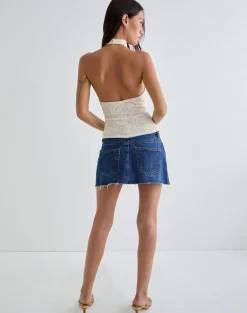 Samwell Halterneck Top in Paisley Lace Ivory