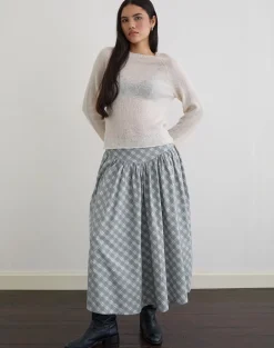 Sanadi Midi Skirt in Poplin Oblique Check Grey