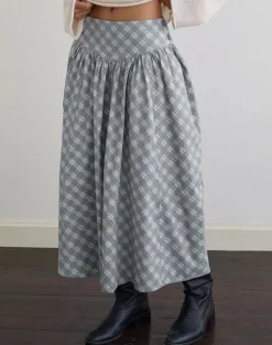 Sanadi Midi Skirt in Poplin Oblique Check Grey