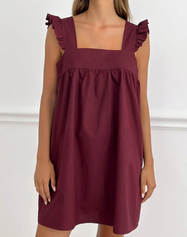 Sanaly Mini Dress in Poplin Maroon