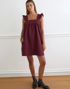 Sanaly Mini Dress in Poplin Maroon