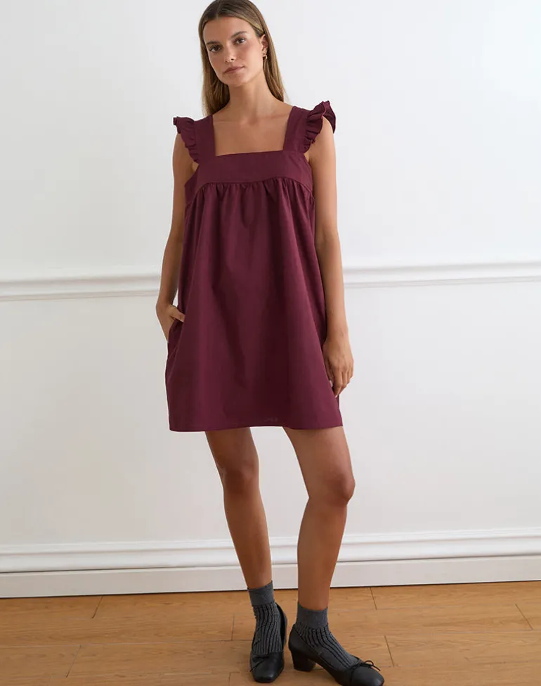 Sanaly Mini Dress in Poplin Maroon
