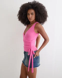 Saneya Plunge Top in Rayon Jersey Deep Pink