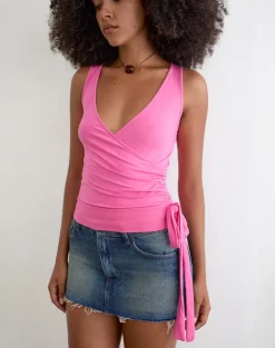 Saneya Plunge Top in Rayon Jersey Deep Pink
