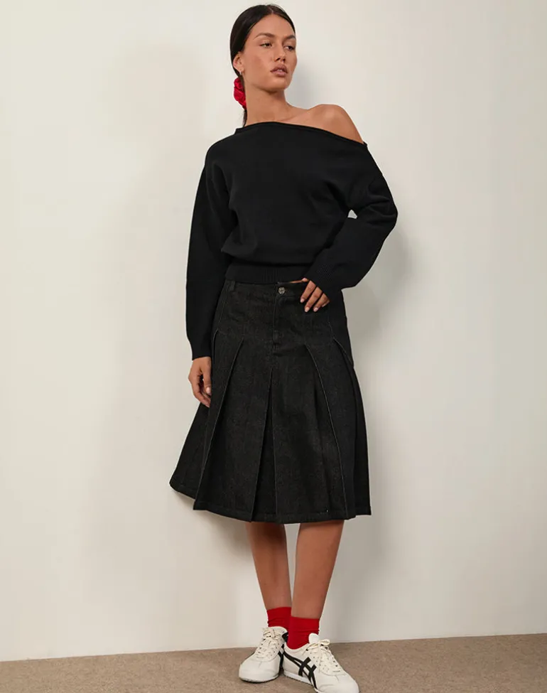 Sanjani Midi Skirt in Dark Chambray