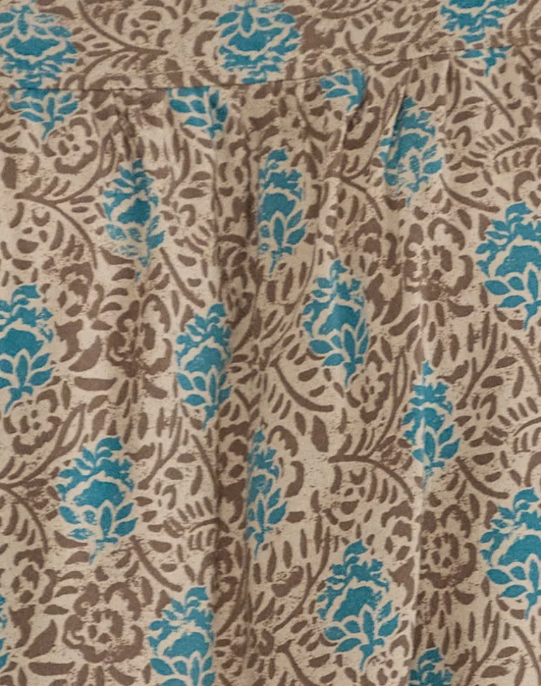 Sanula Top in Blue and Brown Floral Bohemian Batik