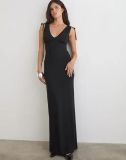 Sanyu Plunge Maxi Dress in Cupro Black