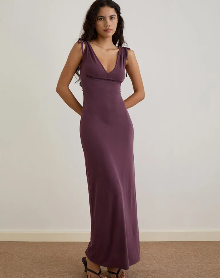 Sanyu Plunge Maxi Dress in Cupro Deep Purple