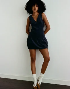 Sarabi Plunge Mini Dress in Cord Navy