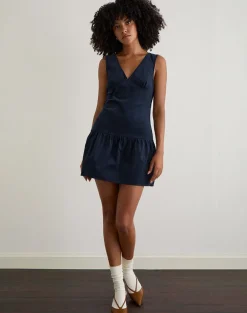 Sarabi Plunge Mini Dress in Cord Navy