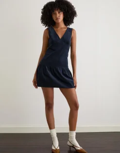 Sarabi Plunge Mini Dress in Cord Navy
