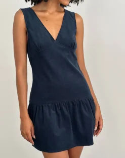 Sarabi Plunge Mini Dress in Cord Navy