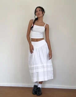 Sarayu Midi Skirt in Poplin White