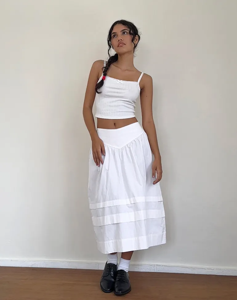Sarayu Midi Skirt in Poplin White