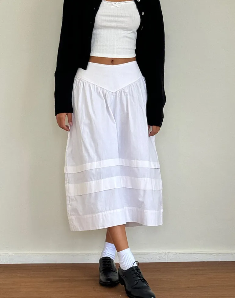 Sarayu Midi Skirt in Poplin White