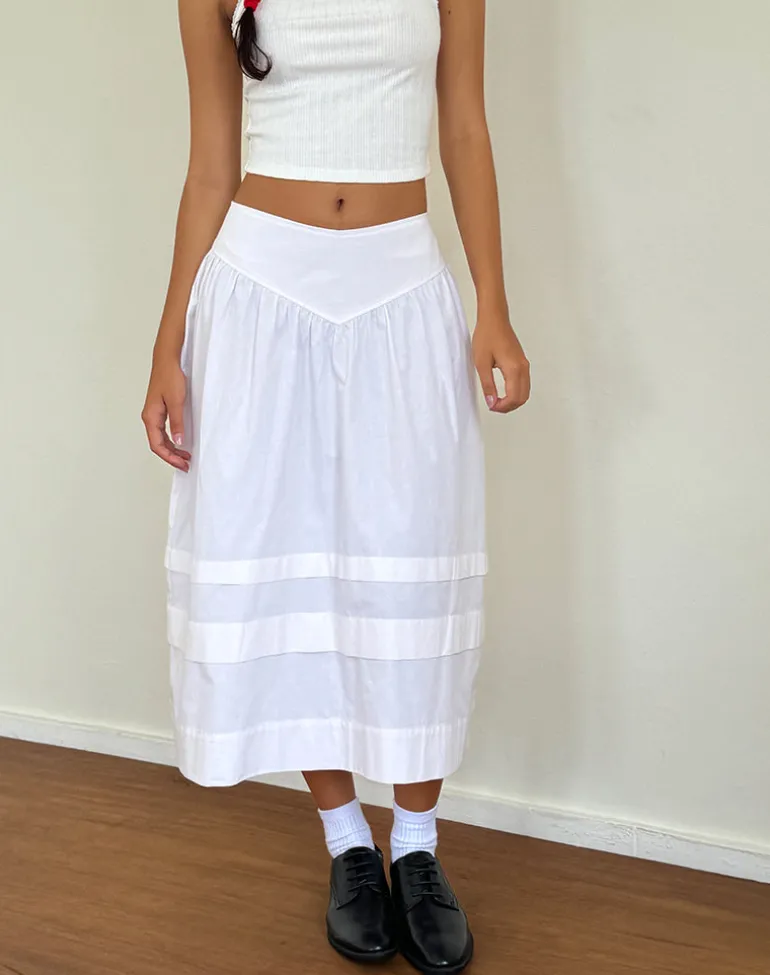Sarayu Midi Skirt in Poplin White