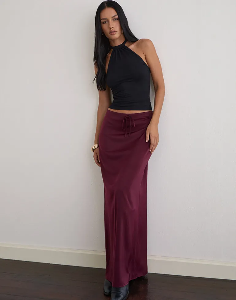 Sarinem Maxi Skirt in Satin Burgundy