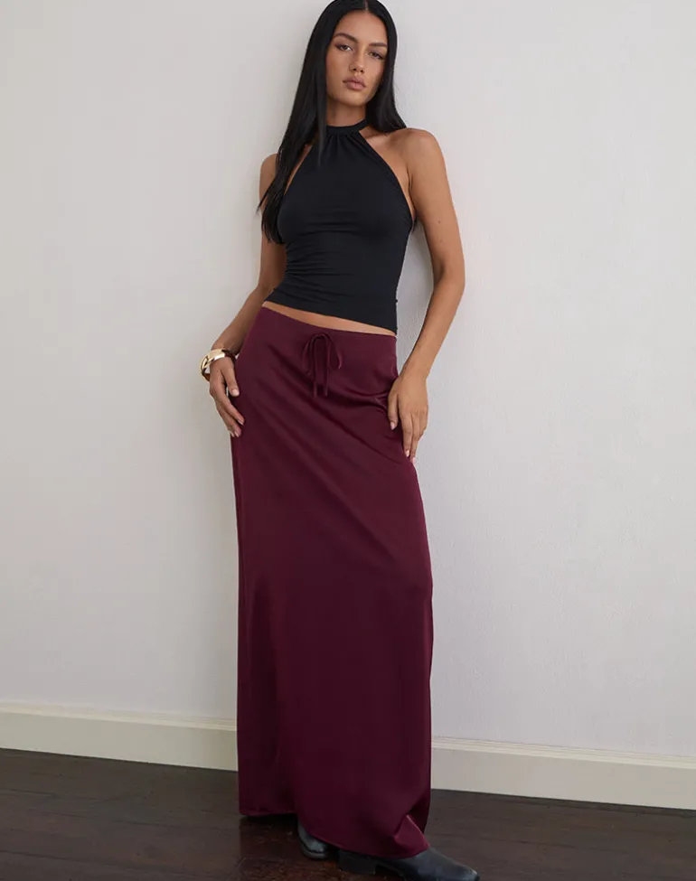 Sarinem Maxi Skirt in Satin Burgundy