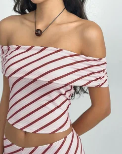 Sarla One Shoulder Top in Diagonal Stripe Pink