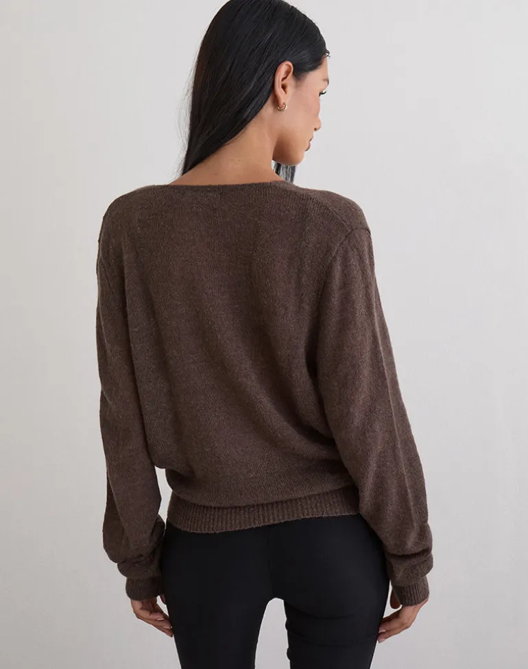 Saroya Plunge Wrap Top in Knit Dark Chocolate