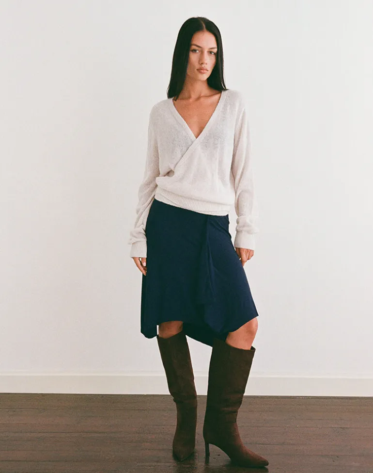 Saroya Plunge Wrap Top in Knit Ecru