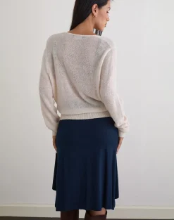 Saroya Plunge Wrap Top in Knit Ecru
