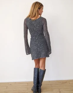 Sartika A Line Mini Dress in Giraffe Black and Cream
