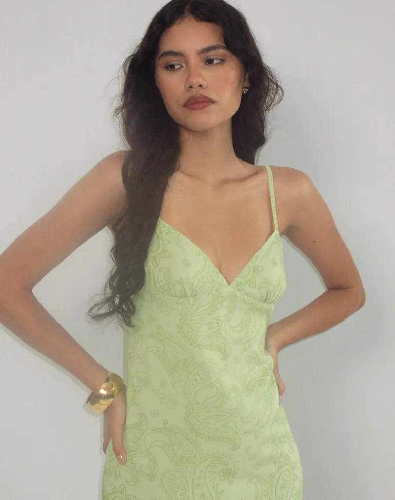 Sastra Midi Dress in Retro Paisley Lime