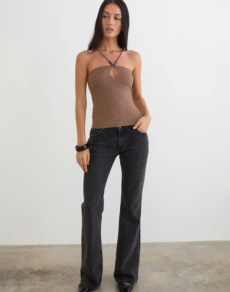 Satuna Top with Beads in Shimmer Knit Brown