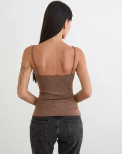 Satuna Top with Beads in Shimmer Knit Brown