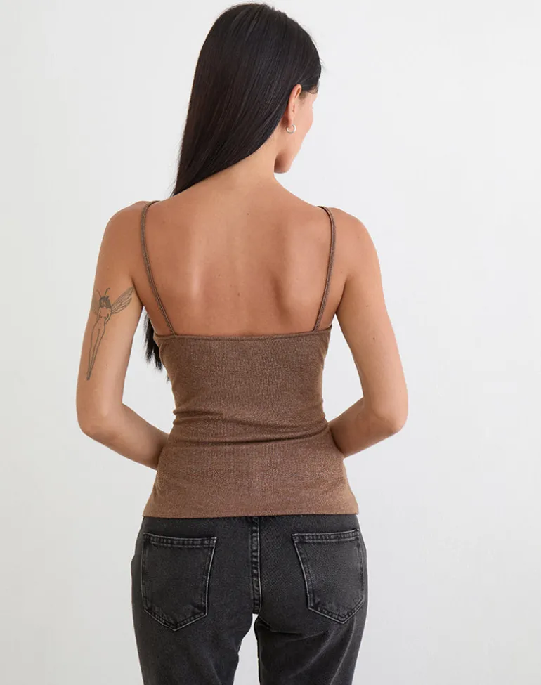 Satuna Top with Beads in Shimmer Knit Brown