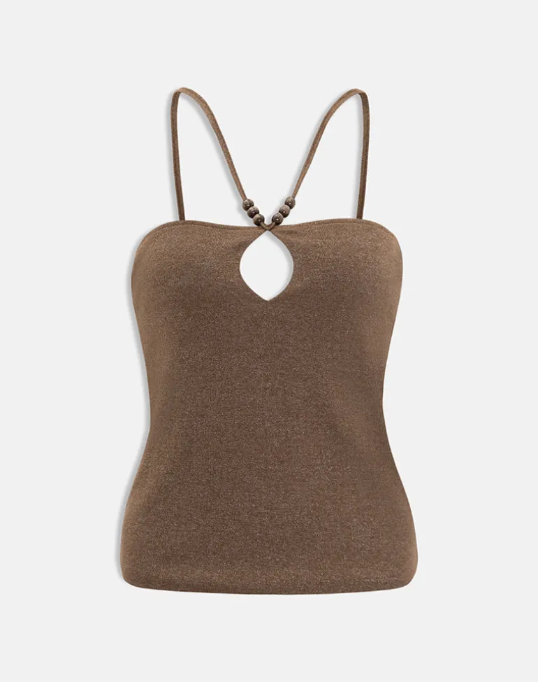Satuna Top with Beads in Shimmer Knit Brown