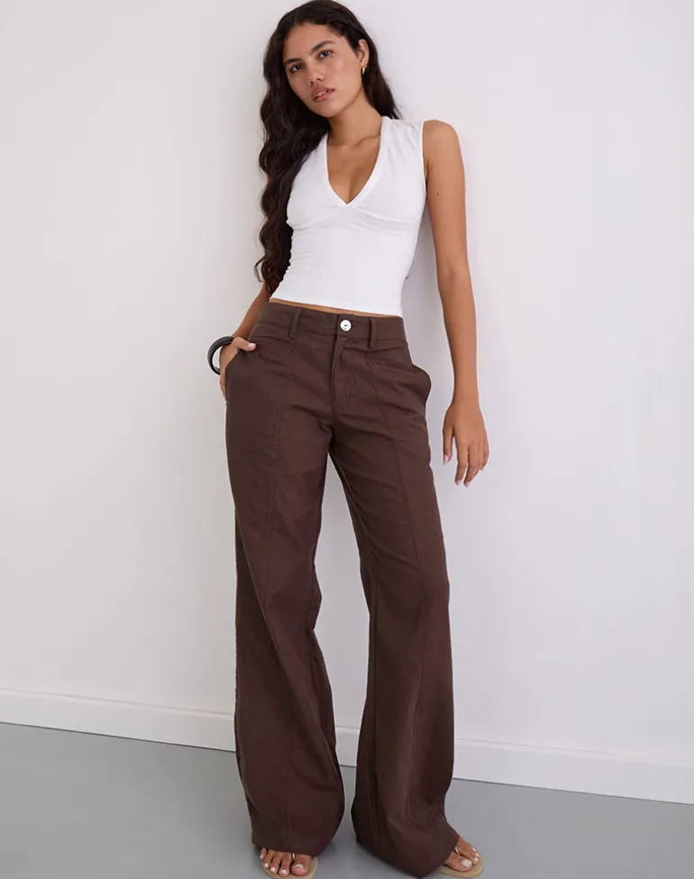 Saucy Trousers in Linen Deep Mahogany