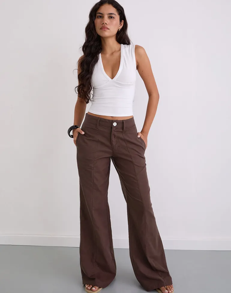 Saucy Trousers in Linen Deep Mahogany