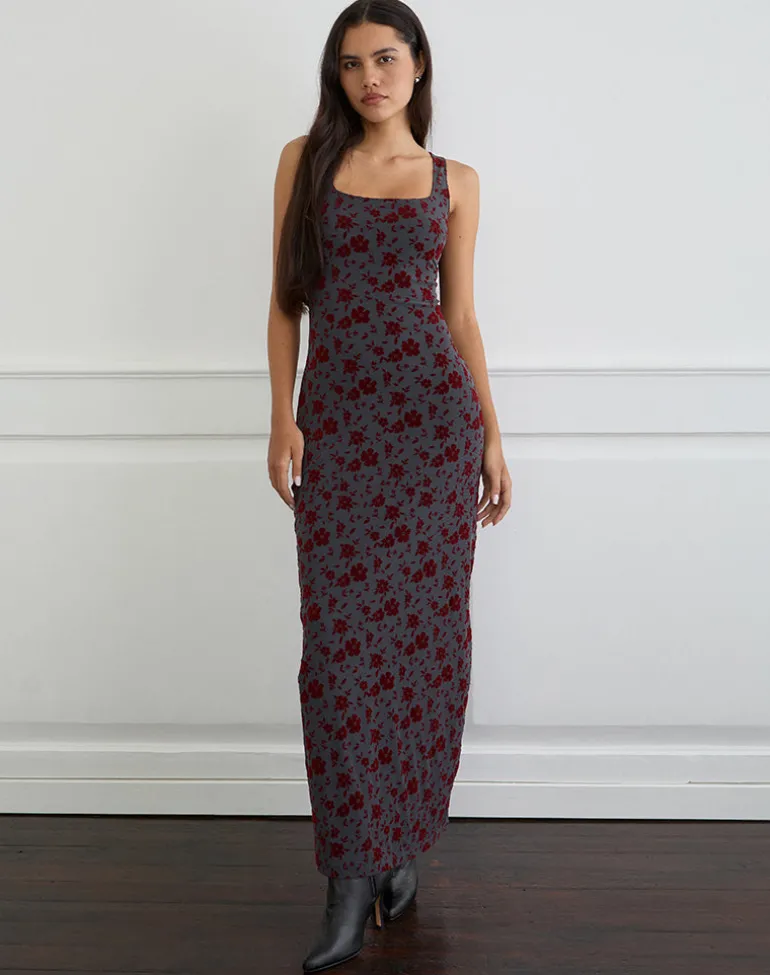 Sayidan Maxi Dress in Garden Floral Blue Grey