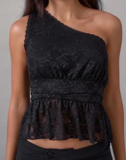Sayong One Shoulder Top in Floral Lace Black