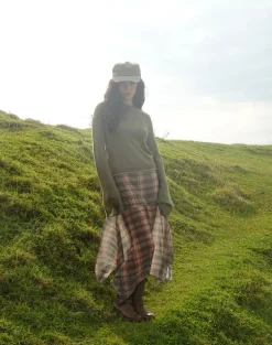 Sedra Midi Skirt in Brown and Pink Blurry Check
