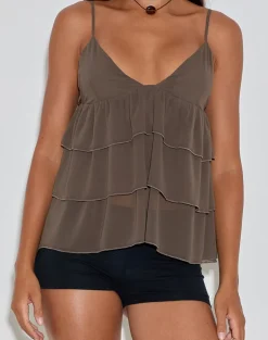 Selvina Frill Cami Top in Olive