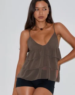 Selvina Frill Cami Top in Olive