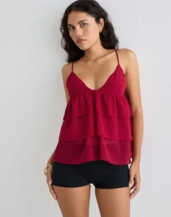 Selvina Frill Cami Top in Red