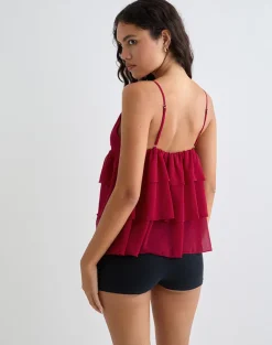 Selvina Frill Cami Top in Red