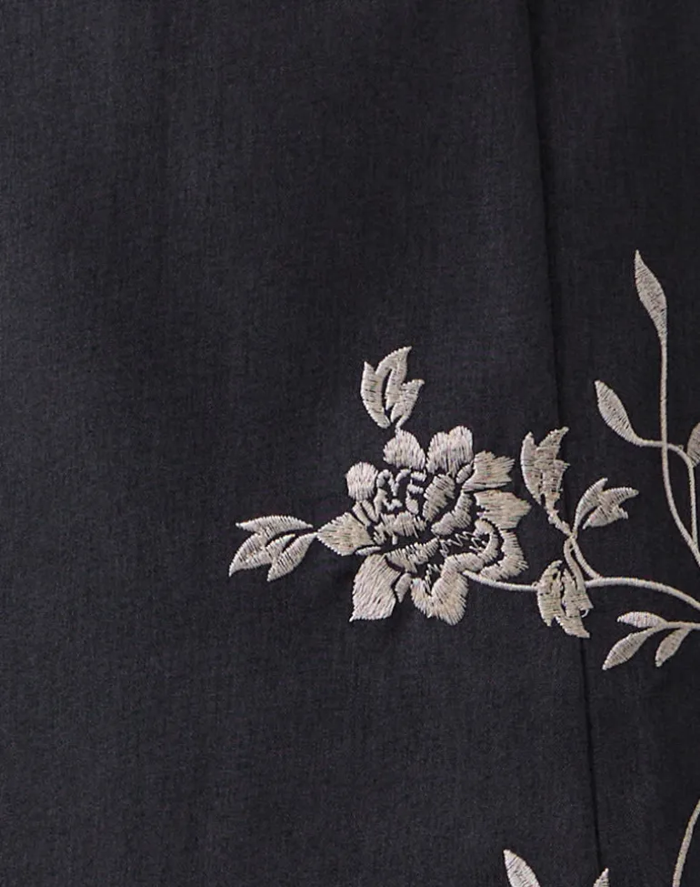 Sepzhi Midi Skirt in Vine Flower Embroidered Dark Charcoal